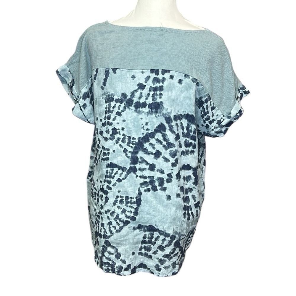 Bella Umbra Linen Patterned Blouse Blue - Picture 3 of 6